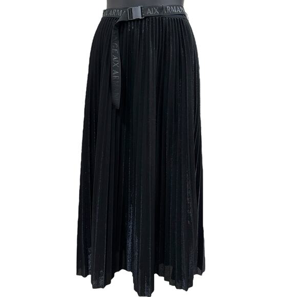 A|X ARMANI EXCHANGE Metallic Pleated Belted Midi Skirt - Picture 2 of 10